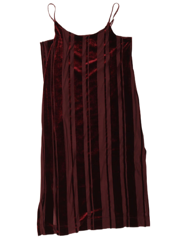 Dkny Womens Velour Slip Dress UK 18 XL Burgundy Striped Polyester