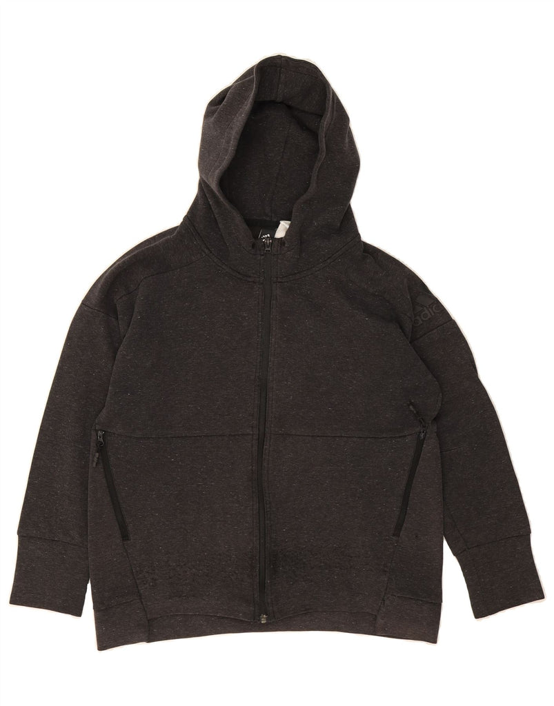 ADIDAS Womens Oversized Zip Hoodie Sweater UK 10 Small Grey Cotton Vintage Adidas and Second-Hand Adidas from Messina Hembry 