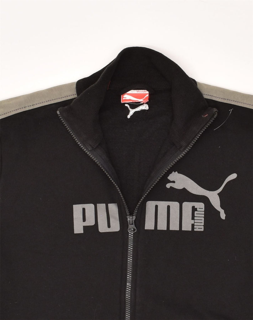 PUMA Mens Graphic Tracksuit Top Jacket Medium Black Cotton | Vintage Puma | Thrift | Second-Hand Puma | Used Clothing | Messina Hembry 