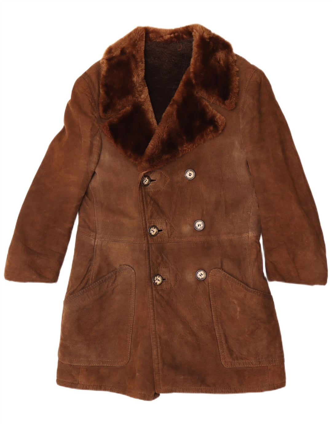 Vintage Womens Double Breasted Shearling Coat UK 12 Medium Brown