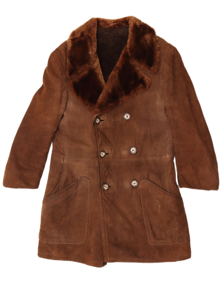 Vintage Womens Double Breasted Shearling Coat UK 12 Medium Brown