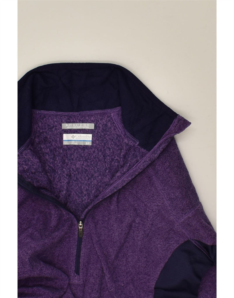 COLUMBIA Womens Zip Neck Sweatshirt Jumper UK 8 Small Purple Colourblock | Vintage Columbia | Thrift | Second-Hand Columbia | Used Clothing | Messina Hembry 