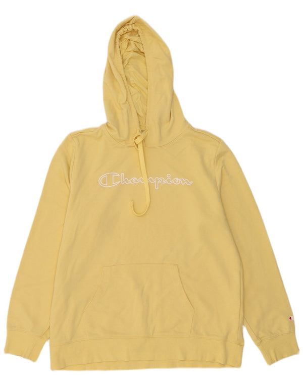 Champion Womens Graphic Hoodie Jumper UK 20 2XL Yellow Cotton