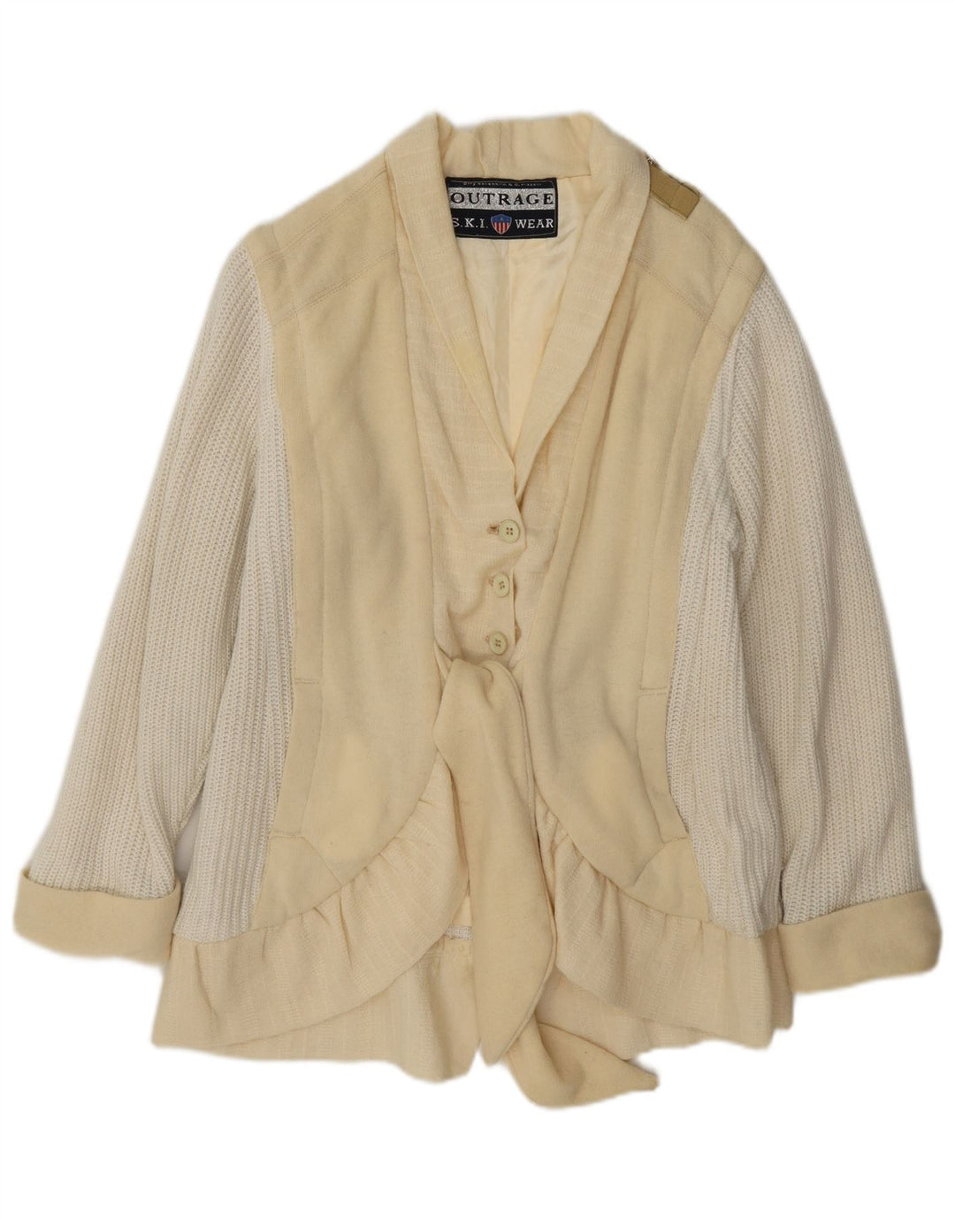 Outrage Womens Ski Knit Blazer Jacket UK 14 Medium Off White Colourblock