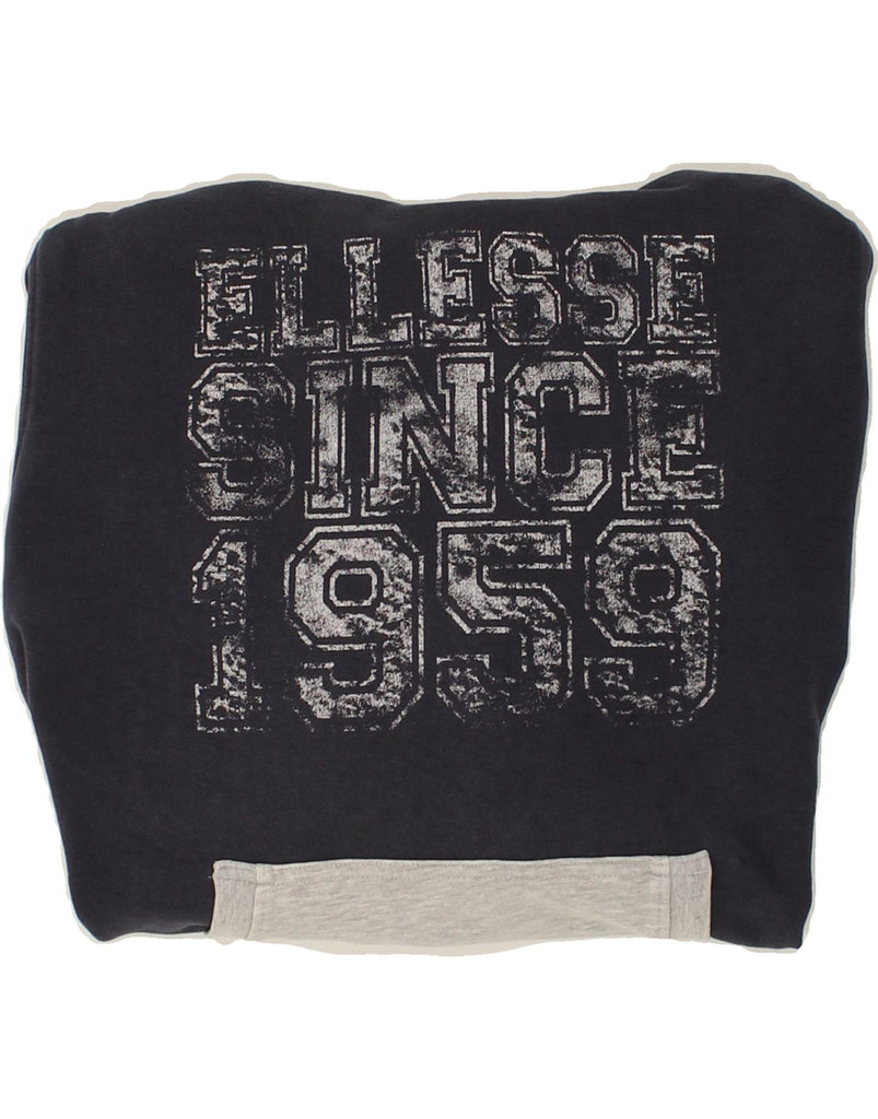 ELLESSE Mens Graphic Hoodie Jumper Small Navy Blue Colourblock Cotton | Vintage Ellesse | Thrift | Second-Hand Ellesse | Used Clothing | Messina Hembry 