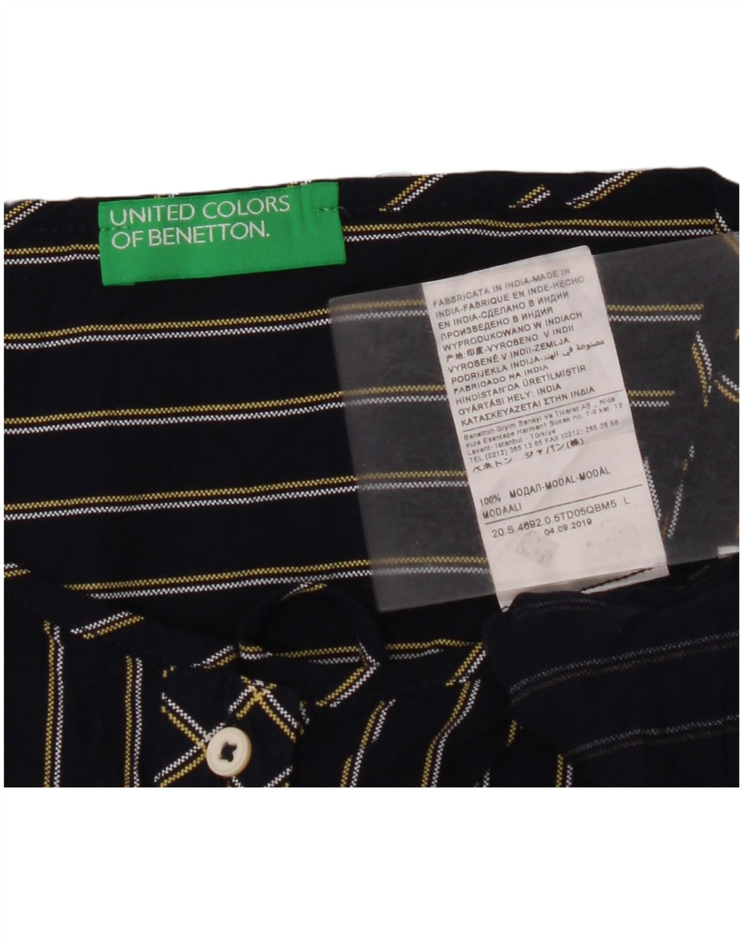 BENETTON Womens Long Sleeve Blouse Top UK 16 Large Navy Blue Pinstripe
