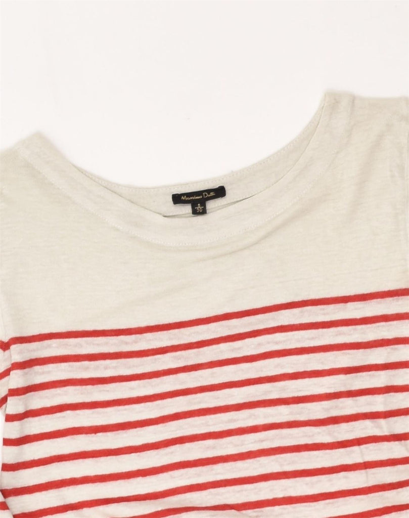 MASSIMO DUTTI Womens Top 3/4 Sleeve UK 10 Small  Off White Striped Linen | Vintage Massimo Dutti | Thrift | Second-Hand Massimo Dutti | Used Clothing | Messina Hembry 