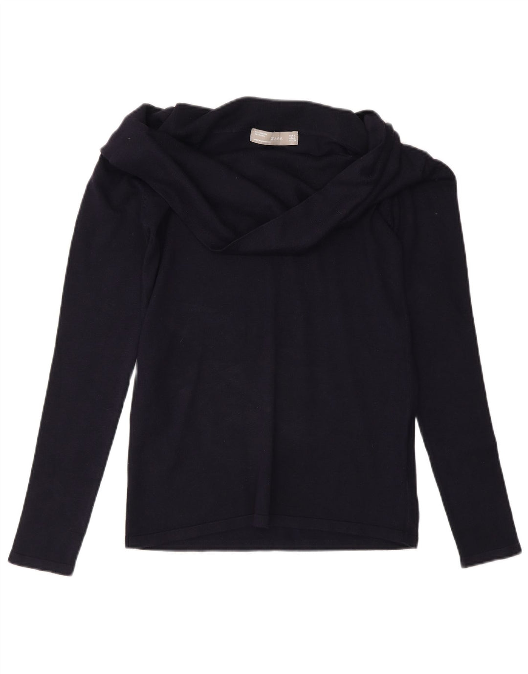 Zara Womens Top Long Sleeve UK 14 Large Navy Blue Viscose