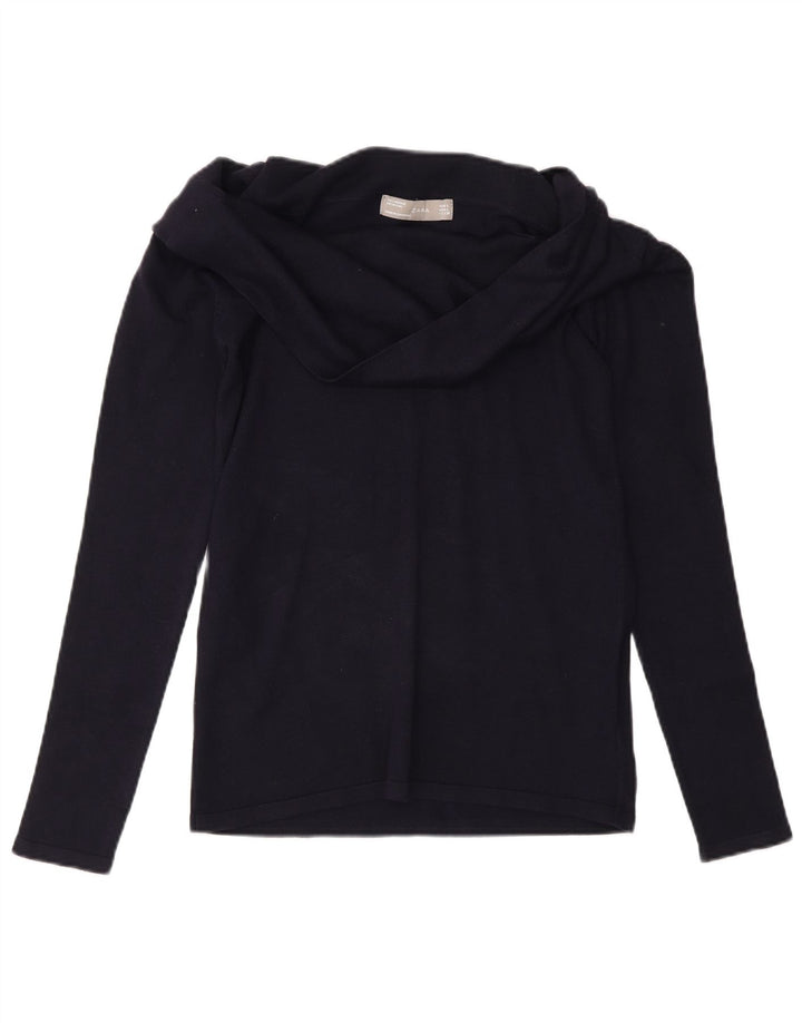 Zara Womens Top Long Sleeve UK 14 Large Navy Blue Viscose