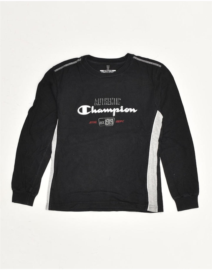 CHAMPION Boys Graphic Top Long Sleeve 7-8 Years Smal Black Colourblock | Vintage Champion | Thrift | Second-Hand Champion | Used Clothing | Messina Hembry 