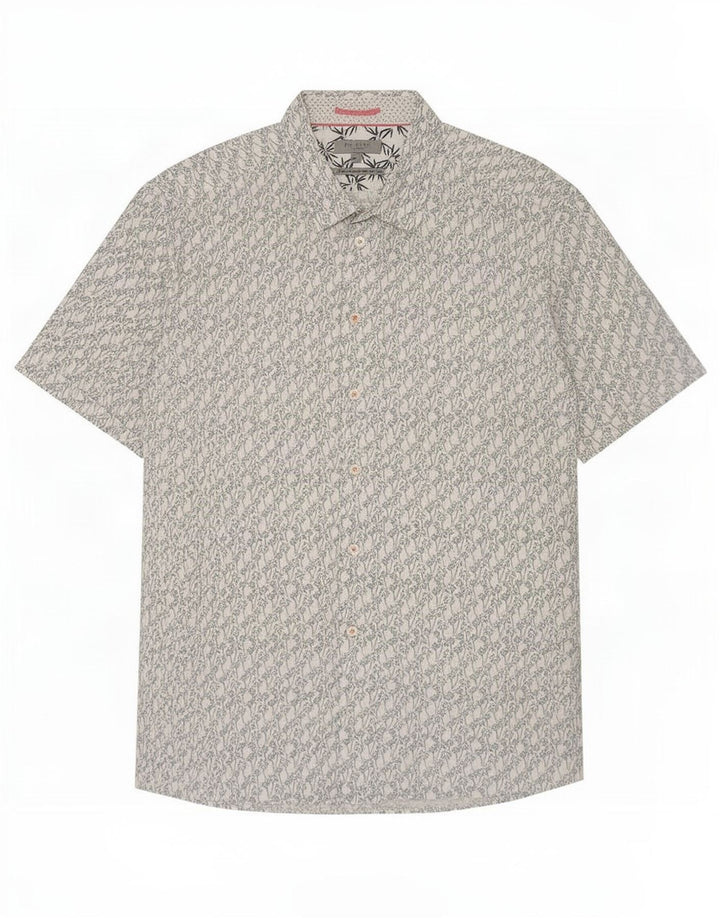 Ted Baker Mens Abstract Pattern Short Sleeve Shirt Size 6 2XL White Cotton
