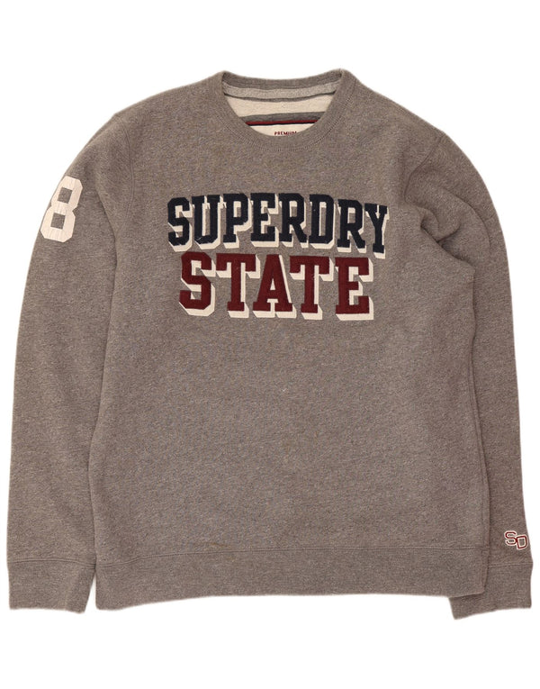 Superdry Mens Graphic Sweatshirt Jumper 2XL Grey Flecked Cotton