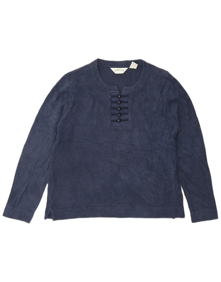 ORVIS Womens Top Long Sleeve UK 14 Medium Navy Blue Cotton