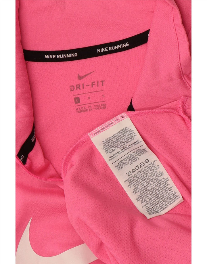 NIKE Womens Dri Fit Zip Neck Sweatshirt Jumper UK 16 Large Pink Polyester