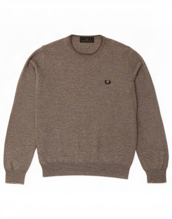 Fred Perry Mens Crew Neck Jumper Sweater Medium Grey Flecked