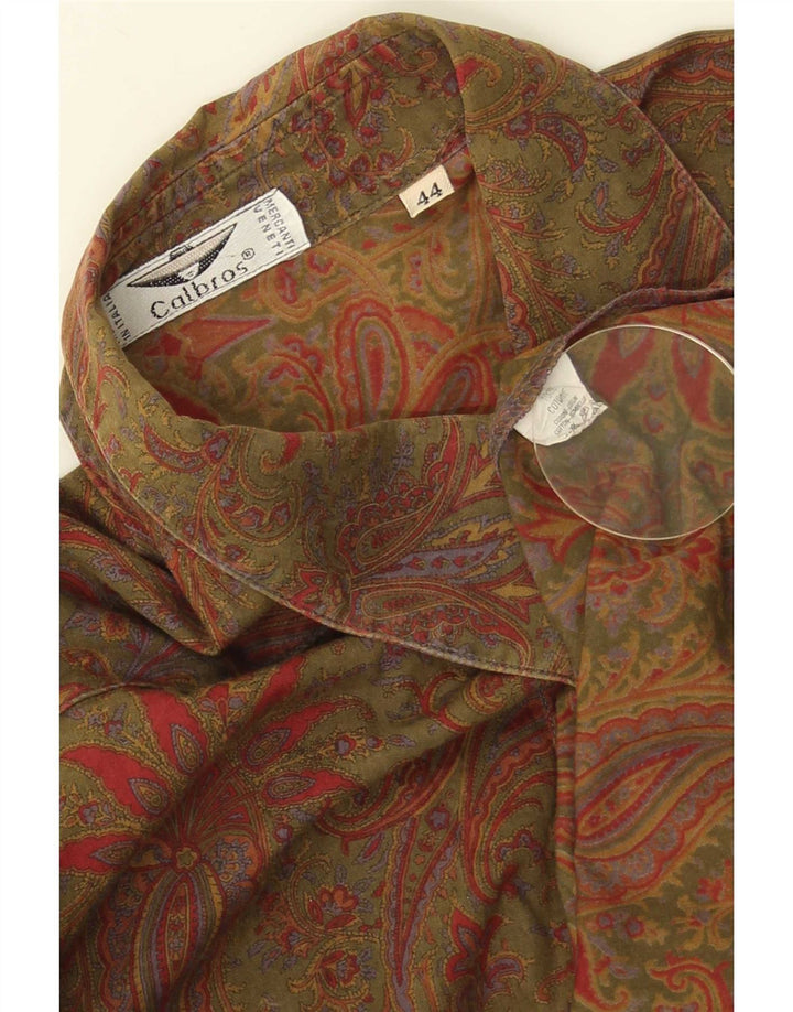 Calbros Womens Oversized Pullover Shirt IT 44 Medium Khaki Paisley Cotton