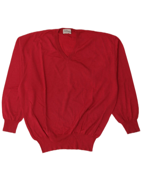 Les Copains Mens V-Neck Jumper Sweater IT 50 Medium Red