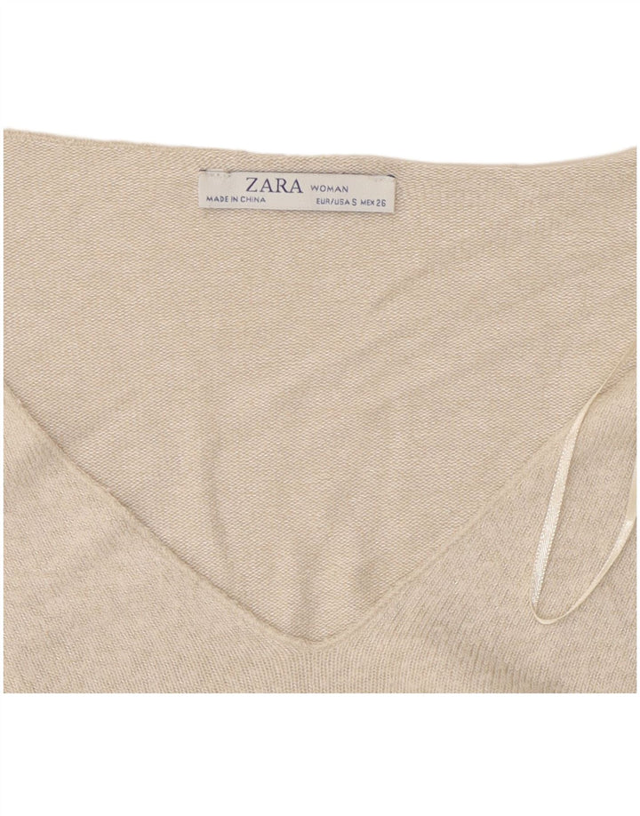 ZARA Womens V-Neck Jumper Sweater UK 10 Small Off White
