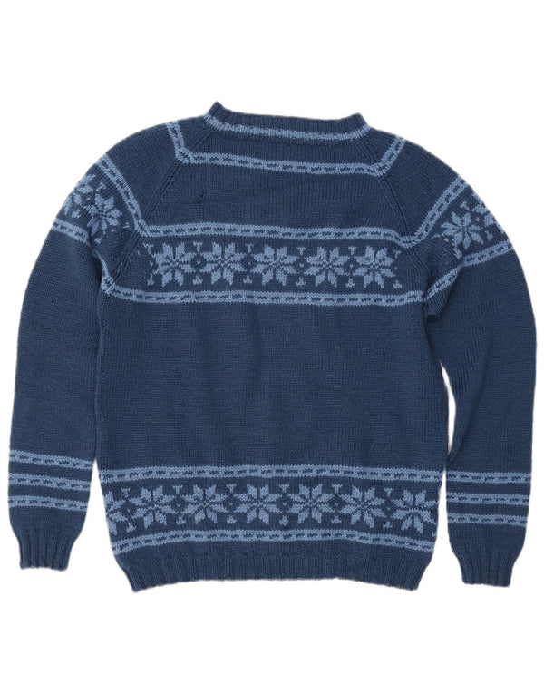 VINTAGE Womens Boat Neck Jumper Sweater UK 12 Medium Navy Blue Fair Isle