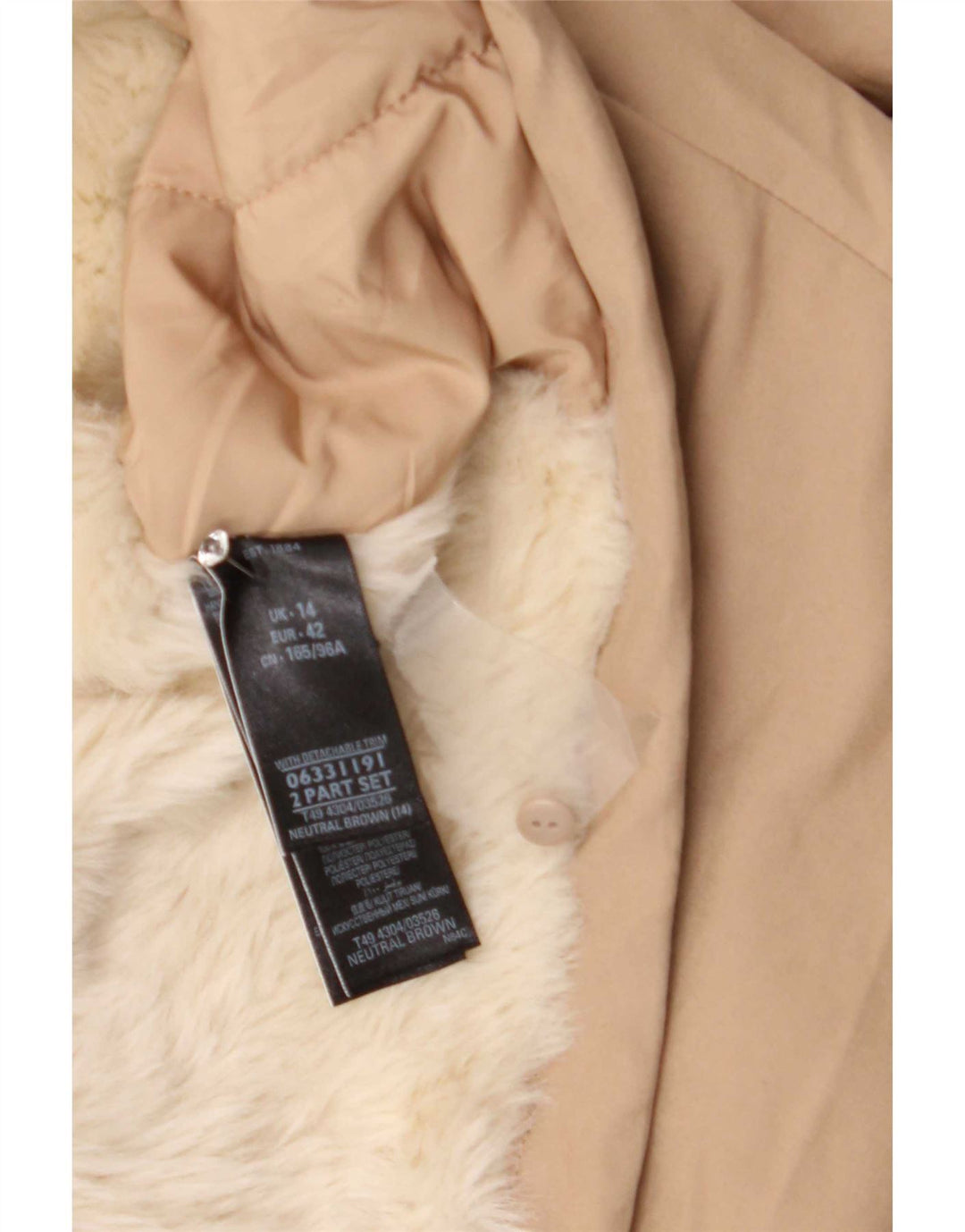 Marks & Spencer Womens Oversized Hooded Parka Jacket UK 14 Large Beige