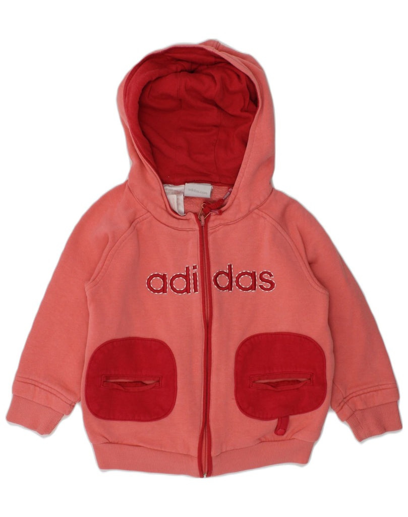 ADIDAS Baby Girls Graphic Zip Hoodie Sweater 18-24 Months Red Cotton | Vintage Adidas | Thrift | Second-Hand Adidas | Used Clothing | Messina Hembry 