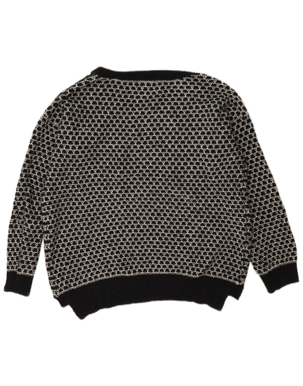Topshop Womens Boat Neck Jumper Sweater UK 8 Small Black Geometric