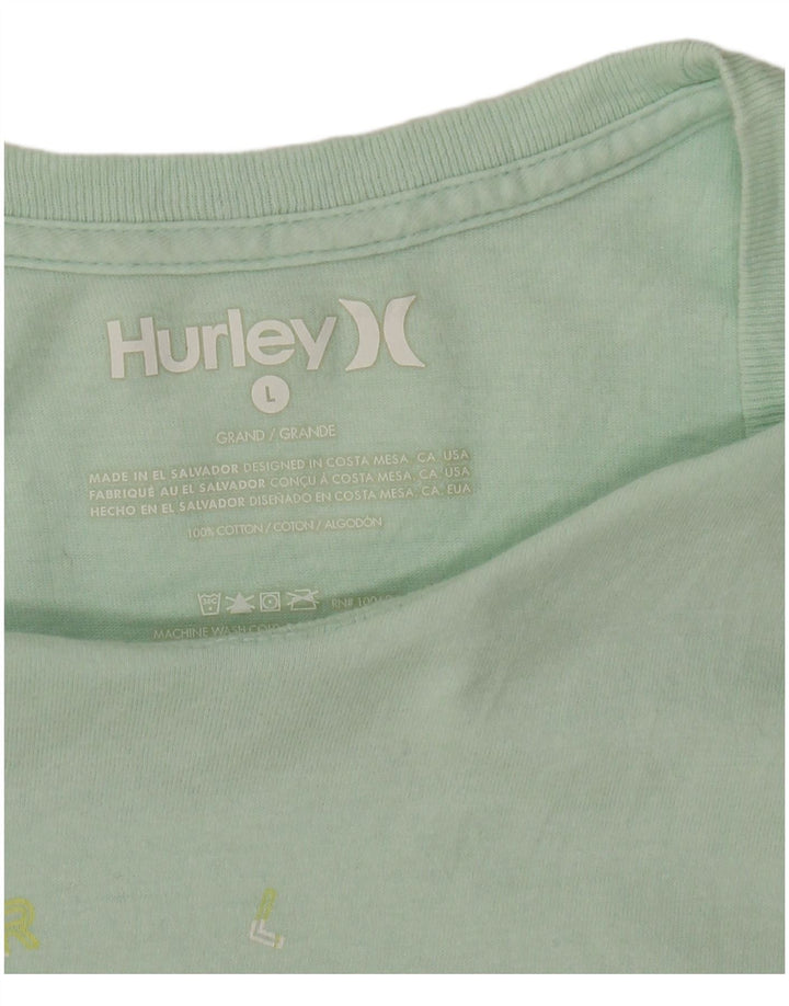 Hurley Mens Graphic T-Shirt Top Large Green Cotton