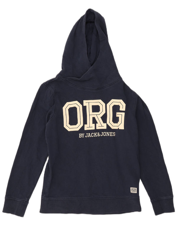 Jack & Jones Mens Graphic Hoodie Jumper Large Navy Blue Cotton