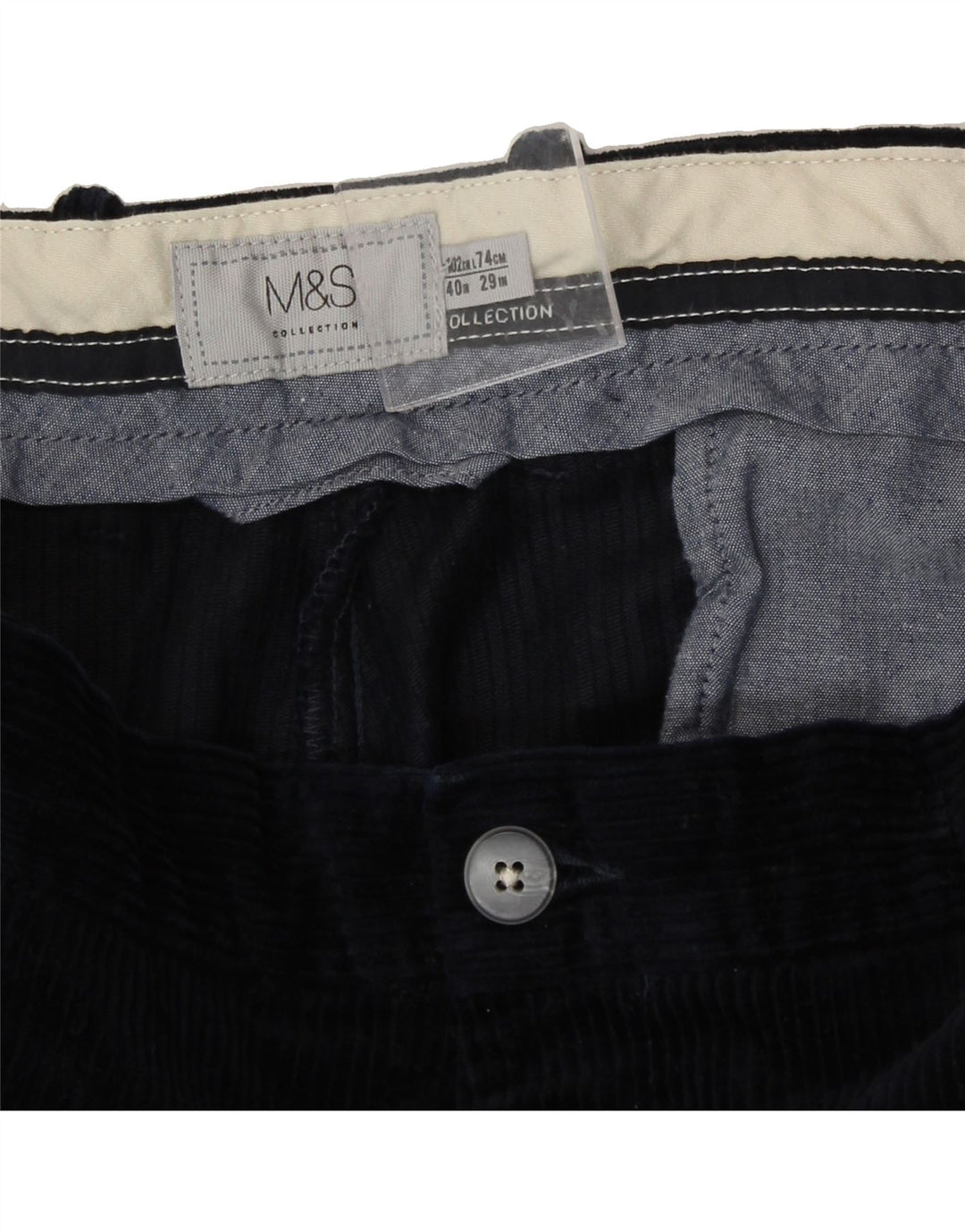 MARKS & SPENCER Mens Slim Corduroy Trousers W40 L29 Navy Blue Vintage Marks & Spencer and Second-Hand Marks & Spencer from Messina Hembry 