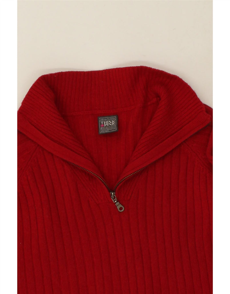 THINK PINK Mens Zip Neck Jumper Sweater Medium Red | Vintage Think Pink | Thrift | Second-Hand Think Pink | Used Clothing | Messina Hembry 