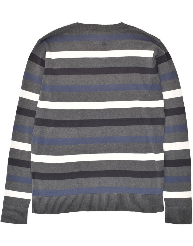 JACK & JONES Mens V-Neck Jumper Sweater XL Grey Striped Cotton | Vintage Jack & Jones | Thrift | Second-Hand Jack & Jones | Used Clothing | Messina Hembry 