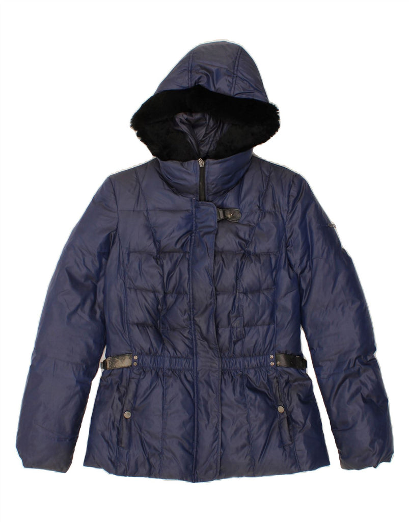 GEOX RESPIRA Womens Hooded Padded Jacket UK 12 Medium Navy Blue Polyester Vintage Geox Respira and Second-Hand Geox Respira from Messina Hembry 