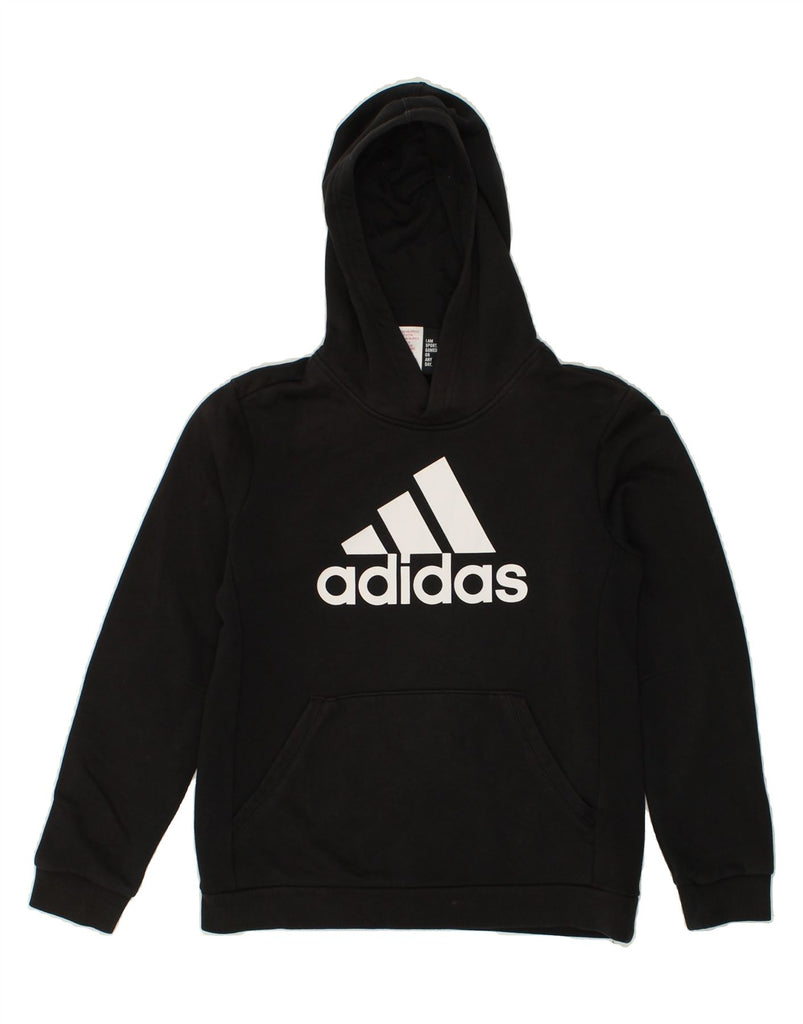 ADIDAS Boys Graphic Hoodie Jumper 11-12 Years Black Cotton | Vintage Adidas | Thrift | Second-Hand Adidas | Used Clothing | Messina Hembry 