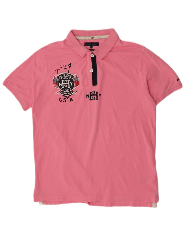 Tommy Hilfiger Mens Graphic Slim Fit Polo Shirt 2XL Pink Cotton