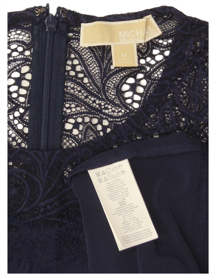 MICHAEL KORS Womens Top 3/4 Sleeve UK 14 Medium Navy Blue Polyester