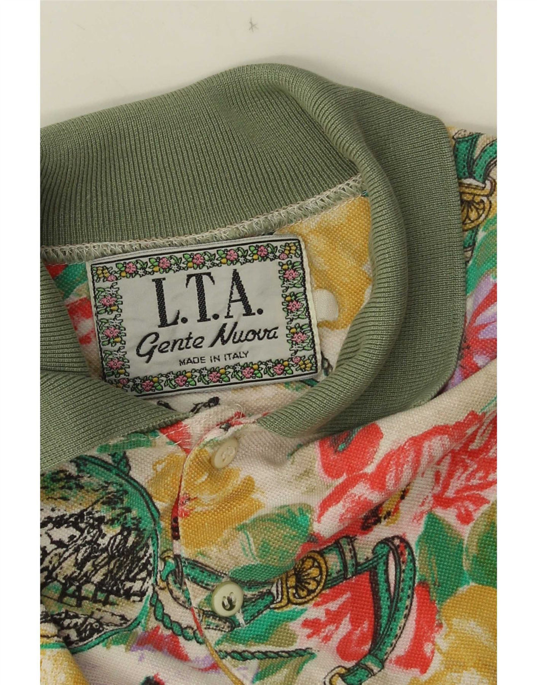 Vintage Mens Polo Shirt Large Multicoloured Floral