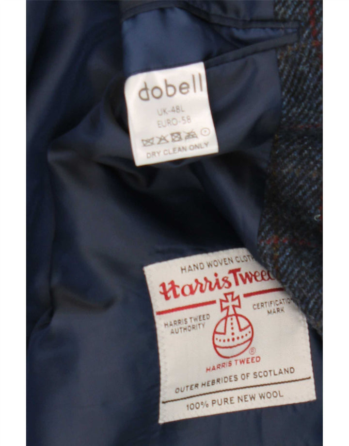 Harris Tweed Mens 2 Button Blazer Jacket UK 48 4XL Navy Blue Check Wool