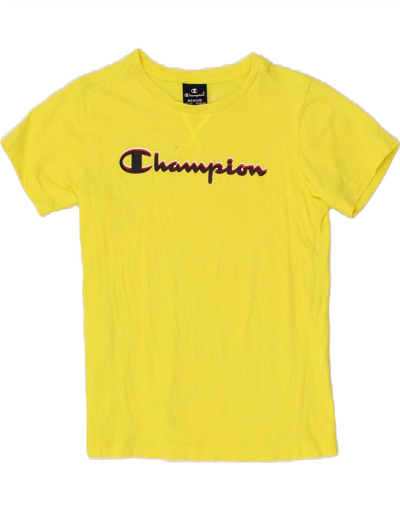 CHAMPION Boys Graphic T-Shirt Top 9-10 Years Medium Yellow Cotton Vintage Champion and Second-Hand Champion from Messina Hembry 