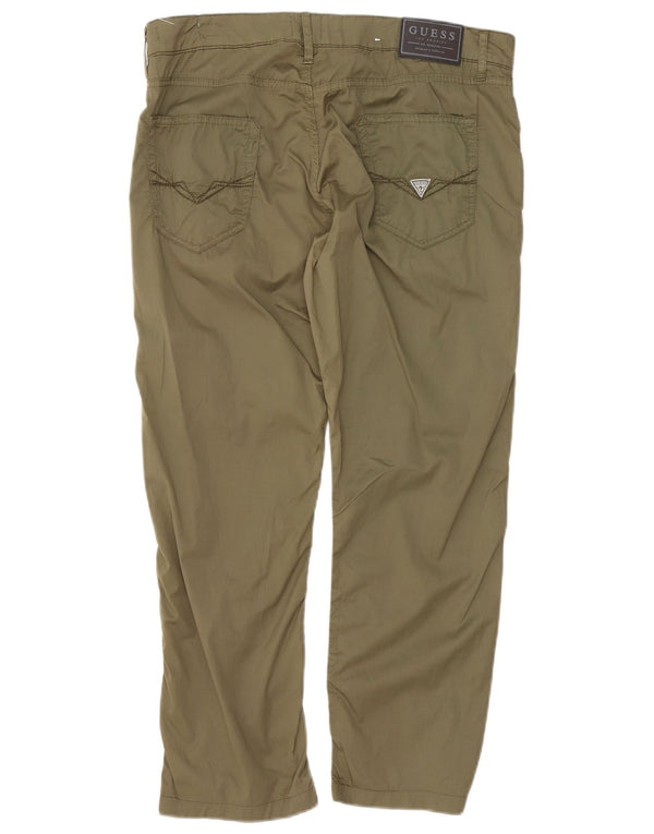 Guess Mens Slim Cropped Trousers W34 L25 Khaki Cotton