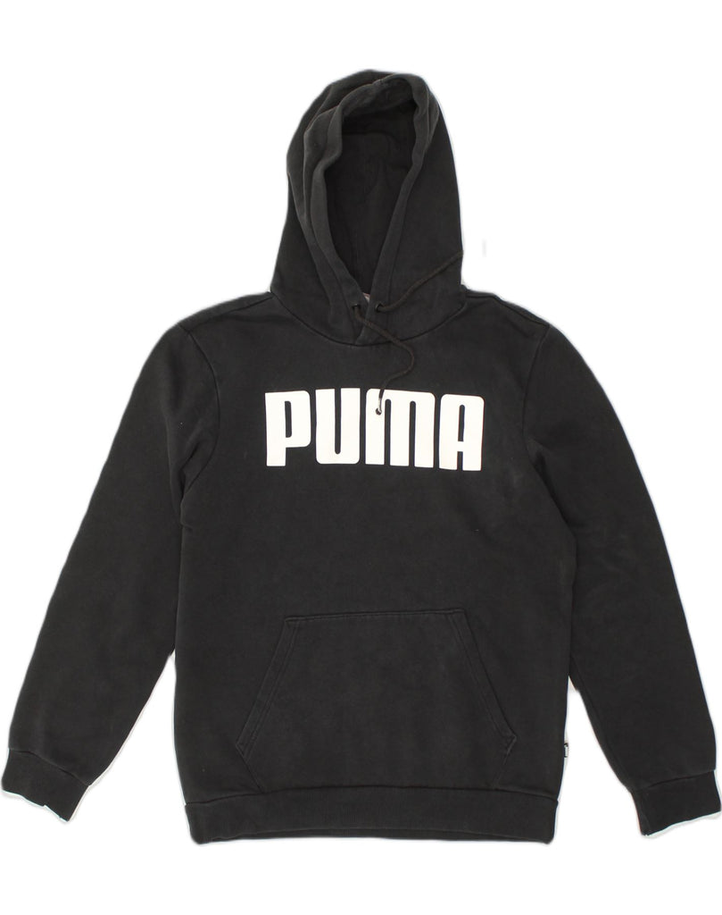 PUMA Mens Graphic Hoodie Jumper Small Black Cotton | Vintage Puma | Thrift | Second-Hand Puma | Used Clothing | Messina Hembry 