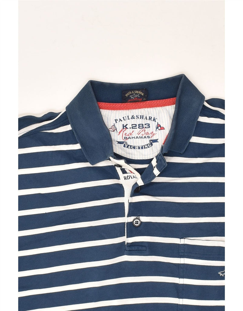PAUL & SHARK Mens Polo Shirt 2XL Navy Blue Striped Cotton | Vintage Paul & Shark | Thrift | Second-Hand Paul & Shark | Used Clothing | Messina Hembry 