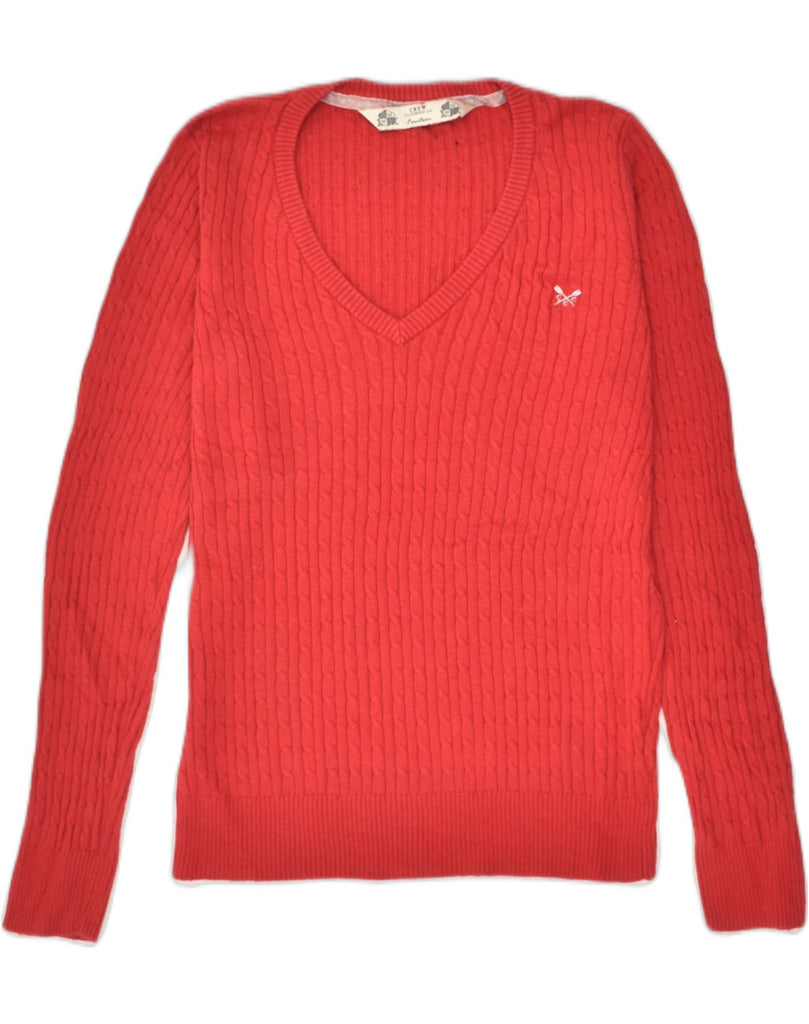 CREW CLOTHING Womens V-Neck Jumper Sweater UK 14 Large  Red Cotton | Vintage Crew Clothing | Thrift | Second-Hand Crew Clothing | Used Clothing | Messina Hembry 