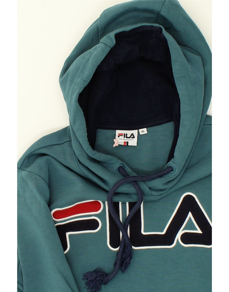 FILA Womens Graphic Hoodie Jumper UK 18 XL Green | Vintage Fila | Thrift | Second-Hand Fila | Used Clothing | Messina Hembry 