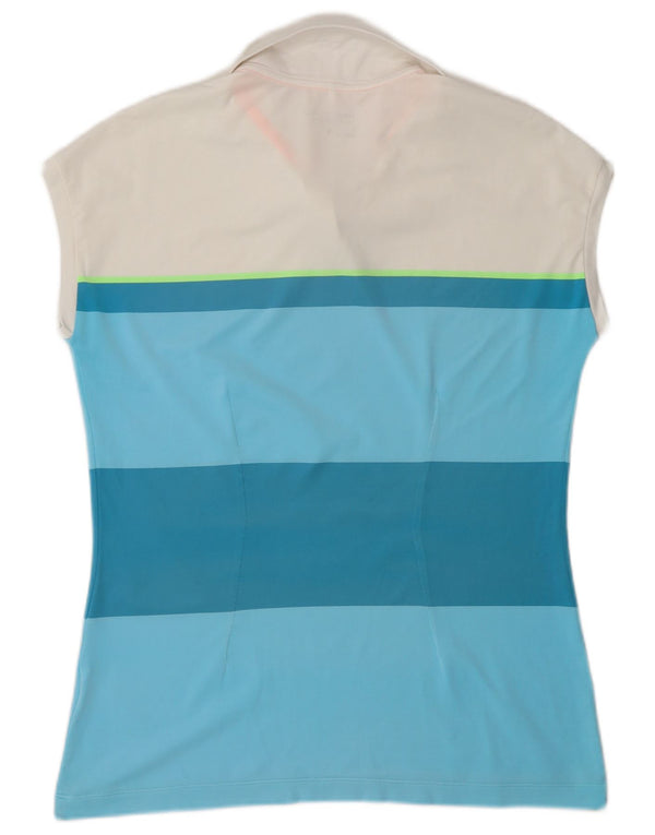 Nike Womens Dri Fit Sleeveless Polo Shirt UK 14 Large Blue Colourblock