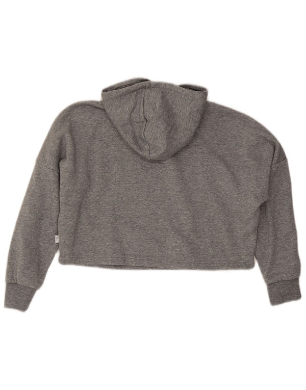 Puma Girls Graphic Crop Hoodie Jumper 9-10 Years Grey Cotton