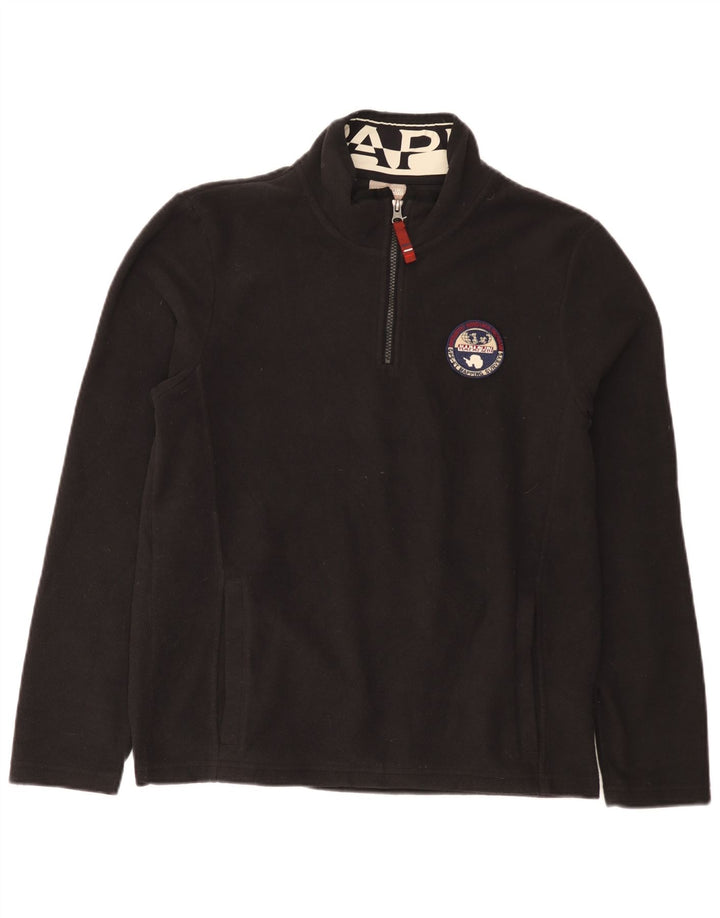 Napapijri Mens Zip Neck Fleece Jumper Medium Black Polyester