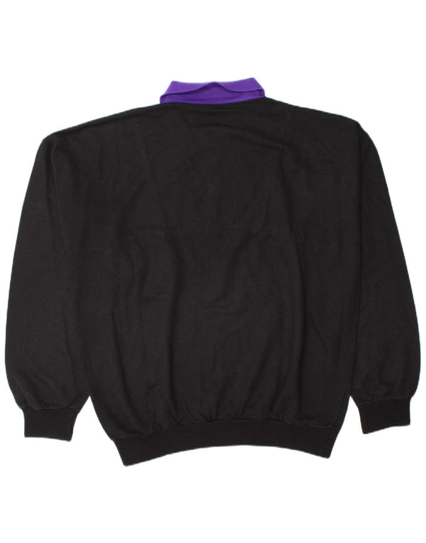Vintage Mens Polo Neck Sweatshirt Jumper Medium Black Colourblock