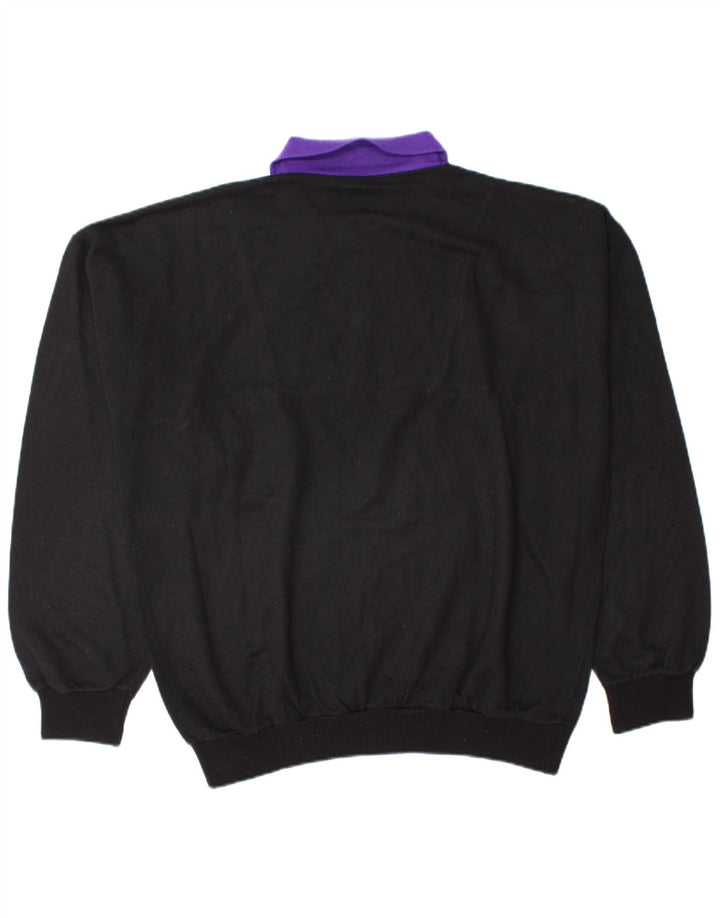 Vintage Mens Polo Neck Sweatshirt Jumper Medium Black Colourblock