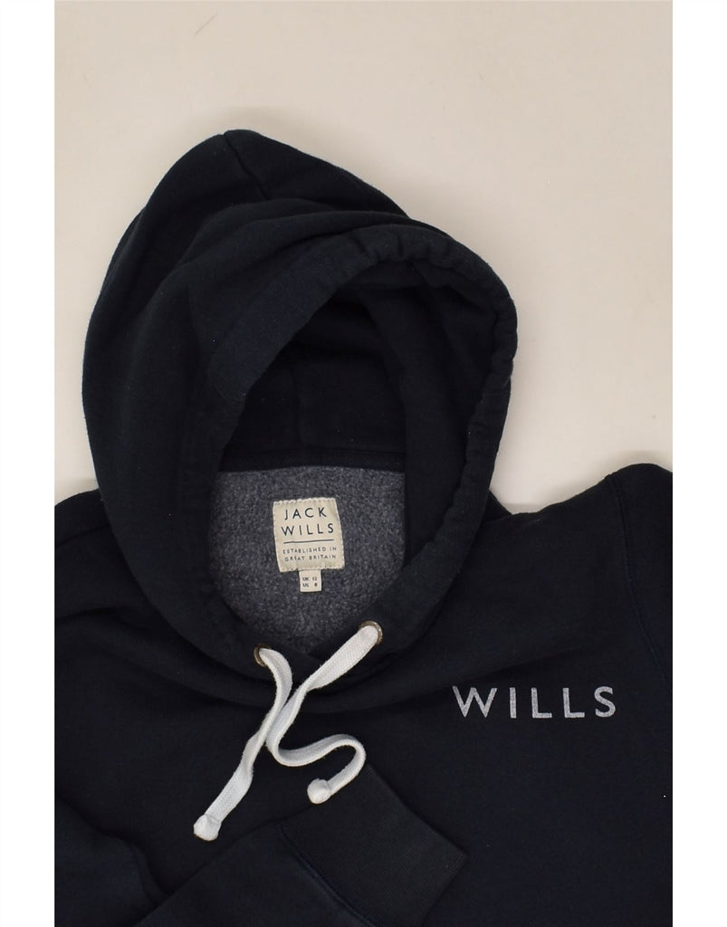 JACK WILLS Womens Graphic Hoodie Jumper UK 12 Medium  Navy Blue Cotton | Vintage Jack Wills | Thrift | Second-Hand Jack Wills | Used Clothing | Messina Hembry 