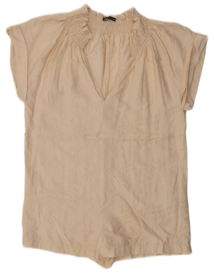 ZARA Womens Oversized Playsuit UK 6 XS Beige Lyocell